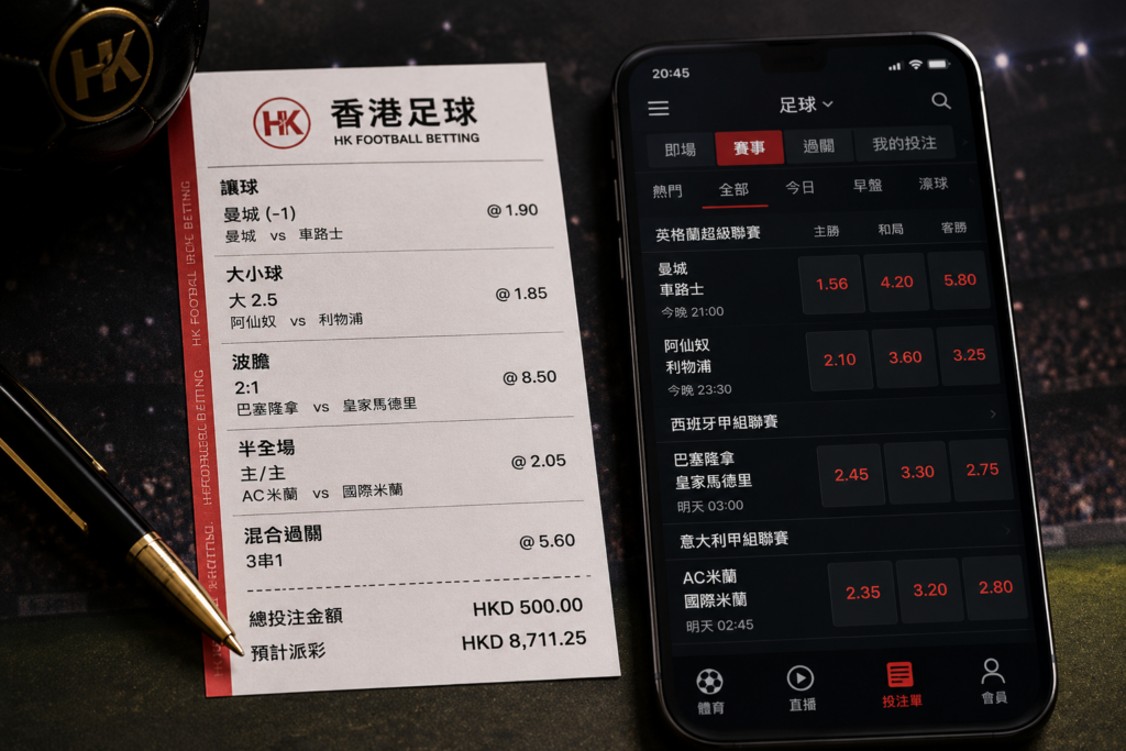 香港常見足球投注類型讓球大細1X2說明